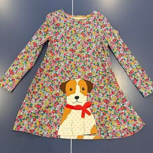 Size 7-8 Mini Boden Dog Applique Front/Back Jersey Dress - Vintage Floral Sprout